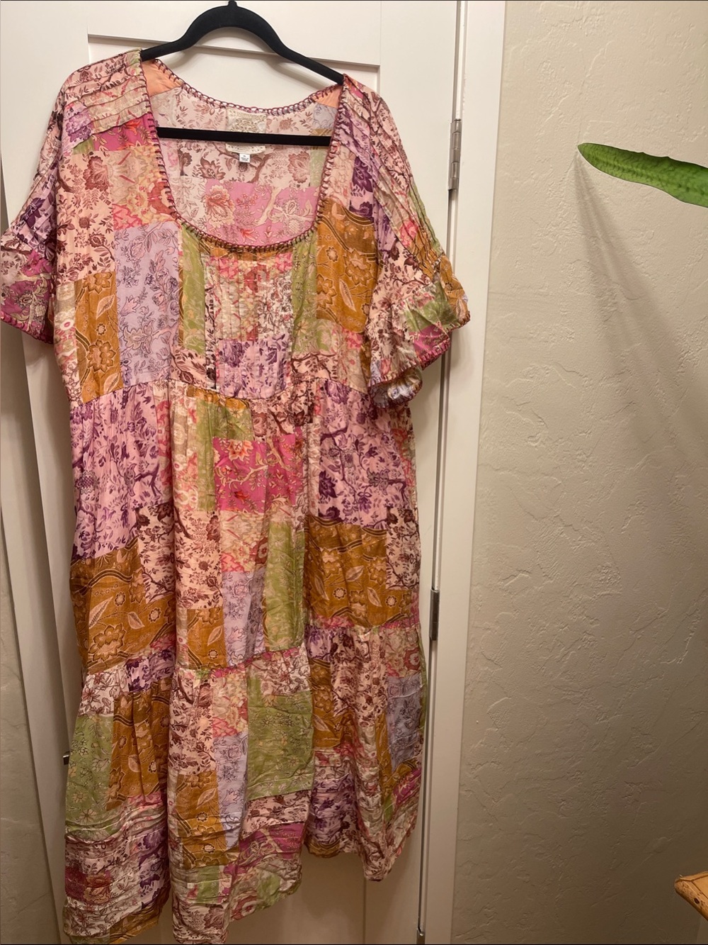 Johnny Was Patchwork Maxi Dress in Pink Multi and Mustard Sz xl